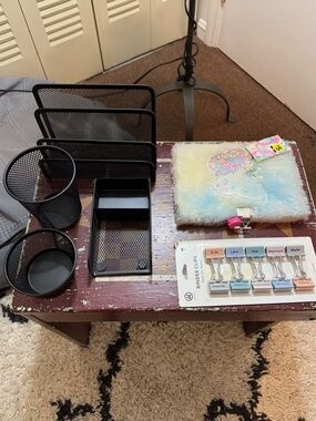 Black Mesh Desk Organizer Set - Pen Cups, Tray & File Sorter